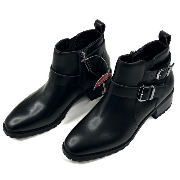 Blondo Shantel Waterproof Black Leather Ankle Boots Womens Size 6M Buckle New - Picture 1 of 12